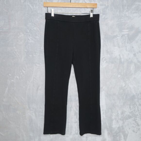 TORY BURCH Ponte Flare Black Pants Size S Gold-Tone Buttons Pull On Stretch - Picture 2 of 9